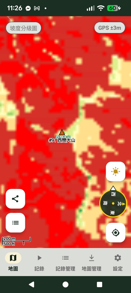 追追坡度分級圖底圖，以顏色深淺呈現地表坡度陡緩